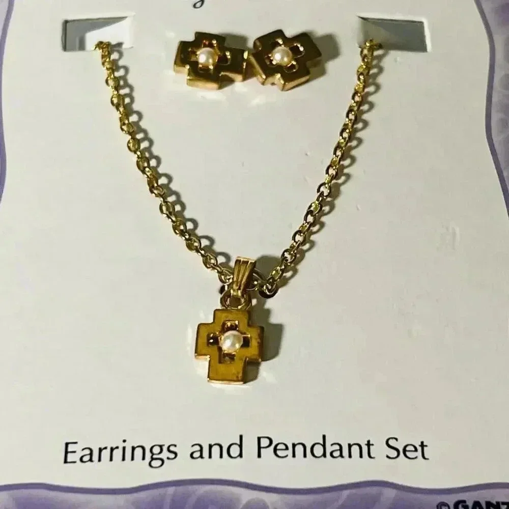My First Communion by Ganz - Earrings and Pendant Set Gold Tone